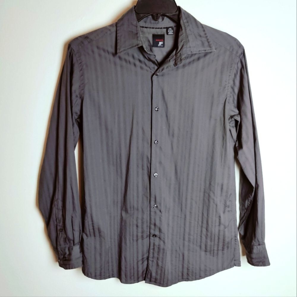 J. Ferrar Men's Grey Striped Button Down Dress Shirt, Size M (15-15.5)